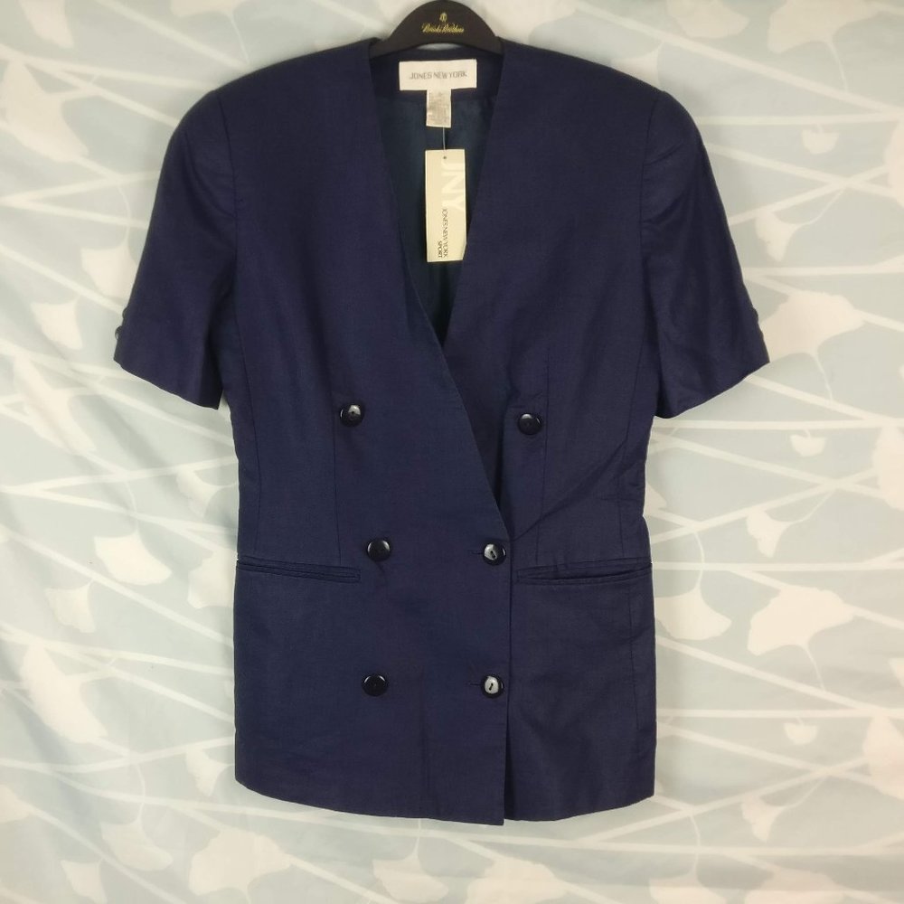 Double breasted Linen Suit blazer, 100% Linen Blue Power Blazer with Pockets 4